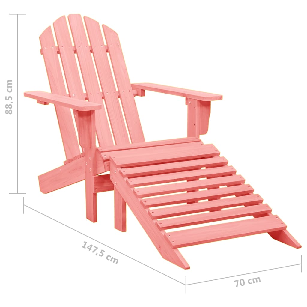 Chaise de jardin Adirondack avec pouf bois de sapin solide rose