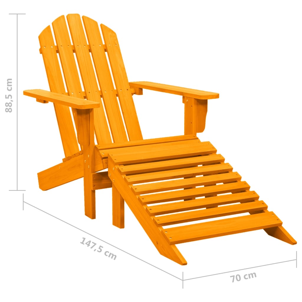 Chaise de jardin Adirondack avec pouf bois de sapin orange