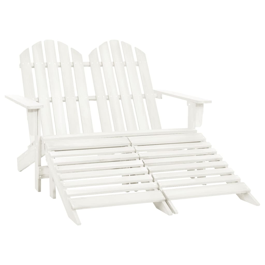 2-seater Adirondack garden chair and footrest in white fir