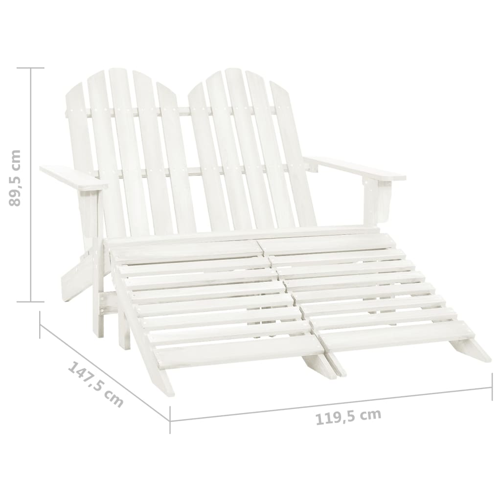 2-seater Adirondack garden chair and footrest in white fir