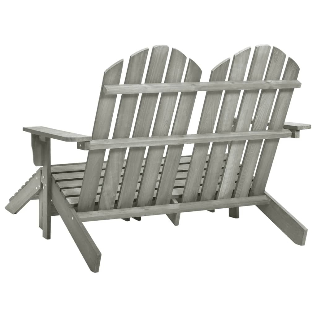 Adirondack 2-seater garden chair and footrest in gray fir