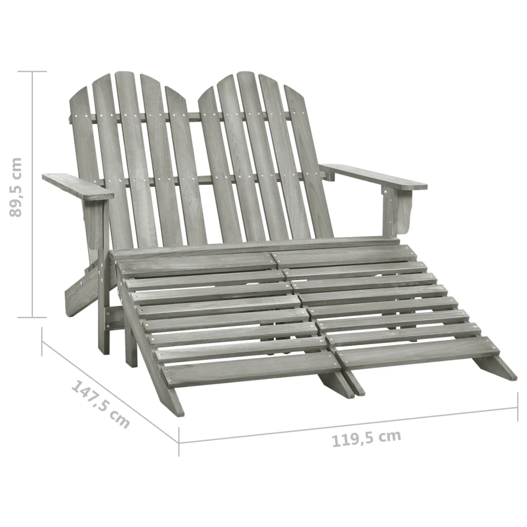 Adirondack 2-seater garden chair and footrest in gray fir