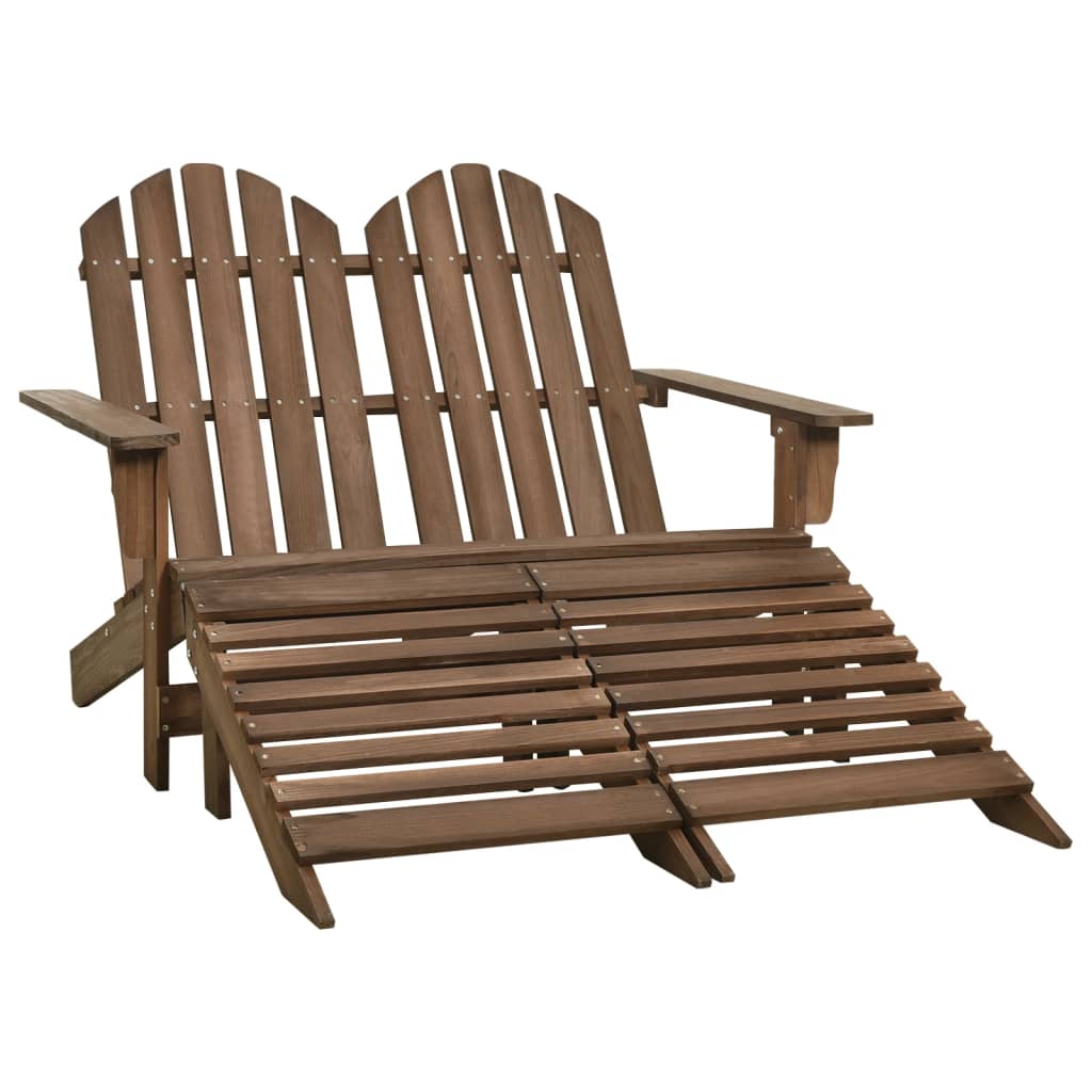 Adirondack 2-seater garden chair with footrest in brown fir