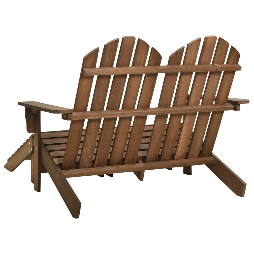 Adirondack 2-seater garden chair with footrest in brown fir