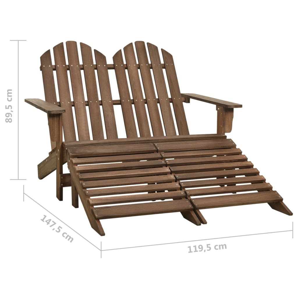 Adirondack 2-seater garden chair with footrest in brown fir