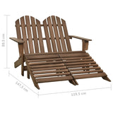 Adirondack 2-seater garden chair with footrest in brown fir