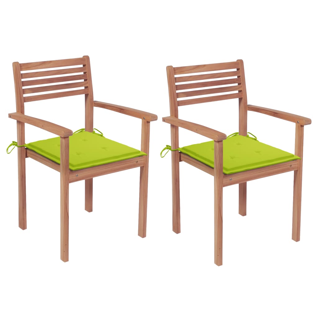 Chaises de jardin lot de 2 avec coussins vert vif Teck massif