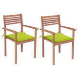 Chaises de jardin lot de 2 avec coussins vert vif Teck massif