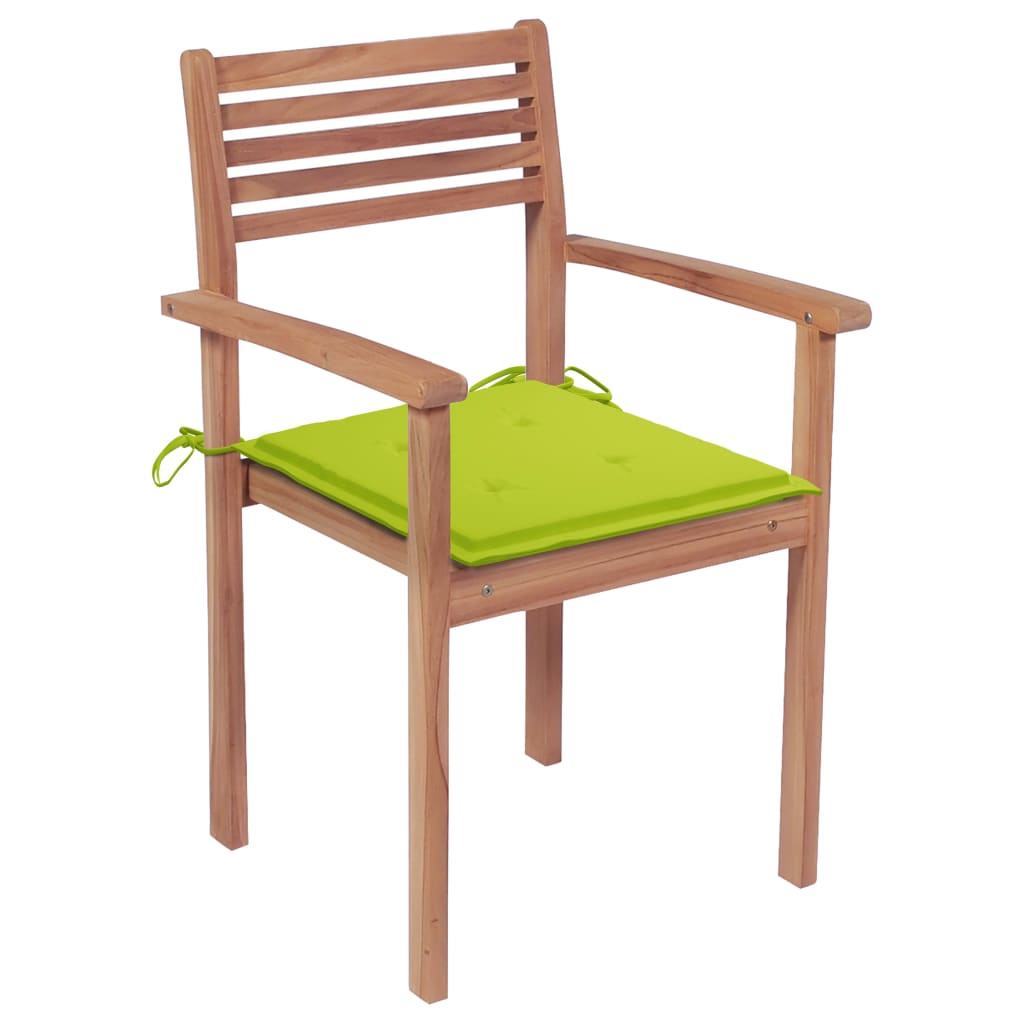 Chaises de jardin lot de 2 avec coussins vert vif Teck massif