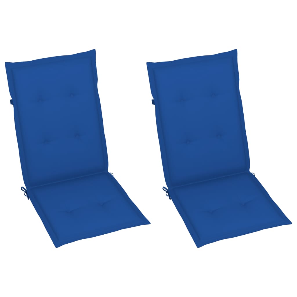 Chaises de jardin lot de 2 et coussins bleu royal Teck massif