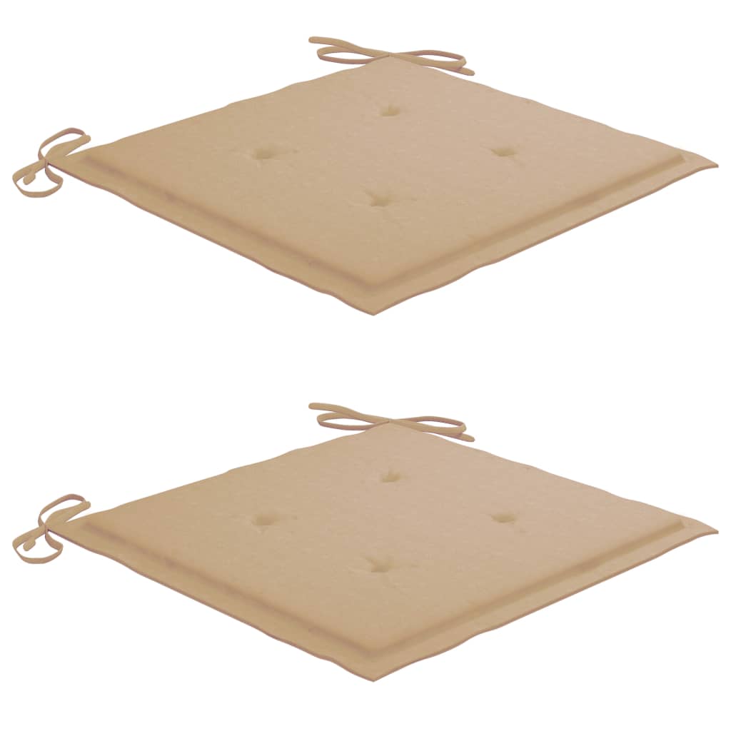 Beige Gartenstühle und Kissen, 2er-Set, massives Teakholz