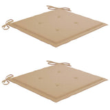 Beige Gartenstühle und Kissen, 2er-Set, massives Teakholz