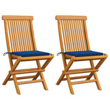 Chaises de jardin et coussins bleu royal lot de 2 Bois de teck