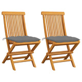 Chaises de jardin et coussins gris lot de 2 Bois de teck massif