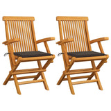 Chaises de jardin et coussins taupe lot de 2 Bois teck massif