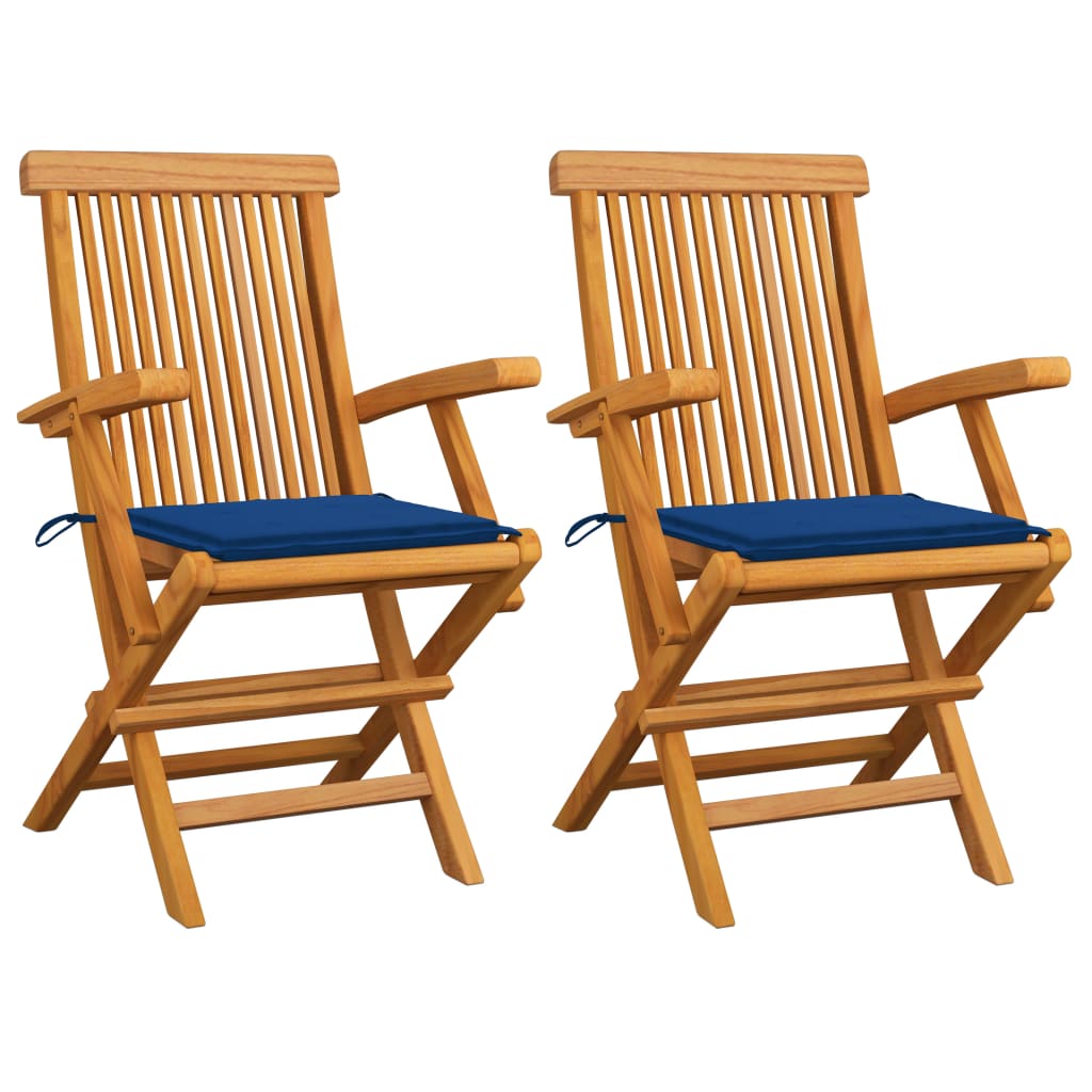 Chaises de jardin et coussins bleu royal lot de 2 Bois de teck