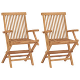 Chaises de jardin avec coussins gris lot de 2 Bois teck massif