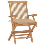 Chaises de jardin avec coussins beige lot de 2 Bois teck massif