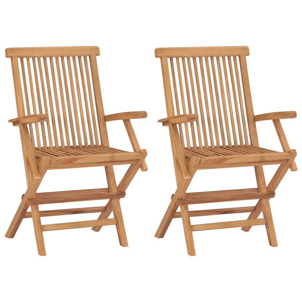 Chaises de jardin avec coussins beige lot de 2 Bois teck massif