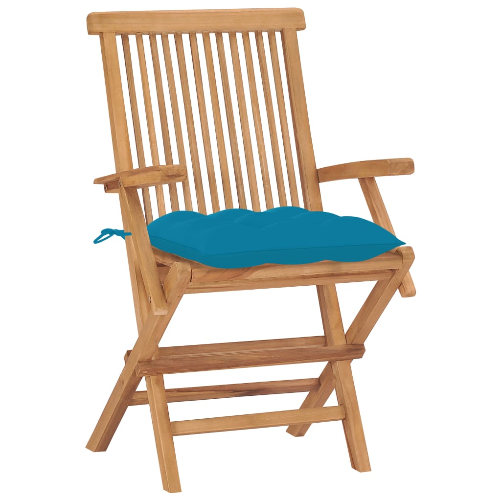 Chaises de jardin lot de 2 avec coussins bleu clair Teck massif