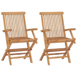 Chaises de jardin lot de 2 avec coussins bleu clair Teck massif