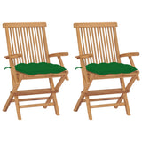 Chaises de jardin avec coussins vert lot de 2 Bois teck massif