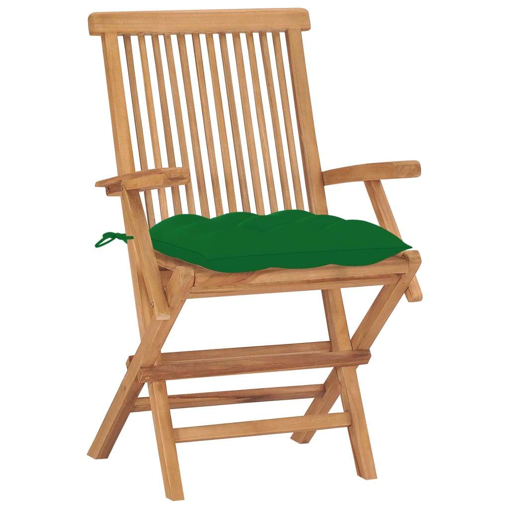 Chaises de jardin avec coussins vert lot de 2 Bois teck massif