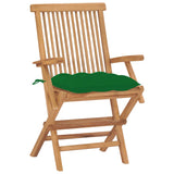 Chaises de jardin avec coussins vert lot de 2 Bois teck massif