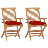 Chaises de jardin avec coussins rouge lot de 2 Bois teck massif