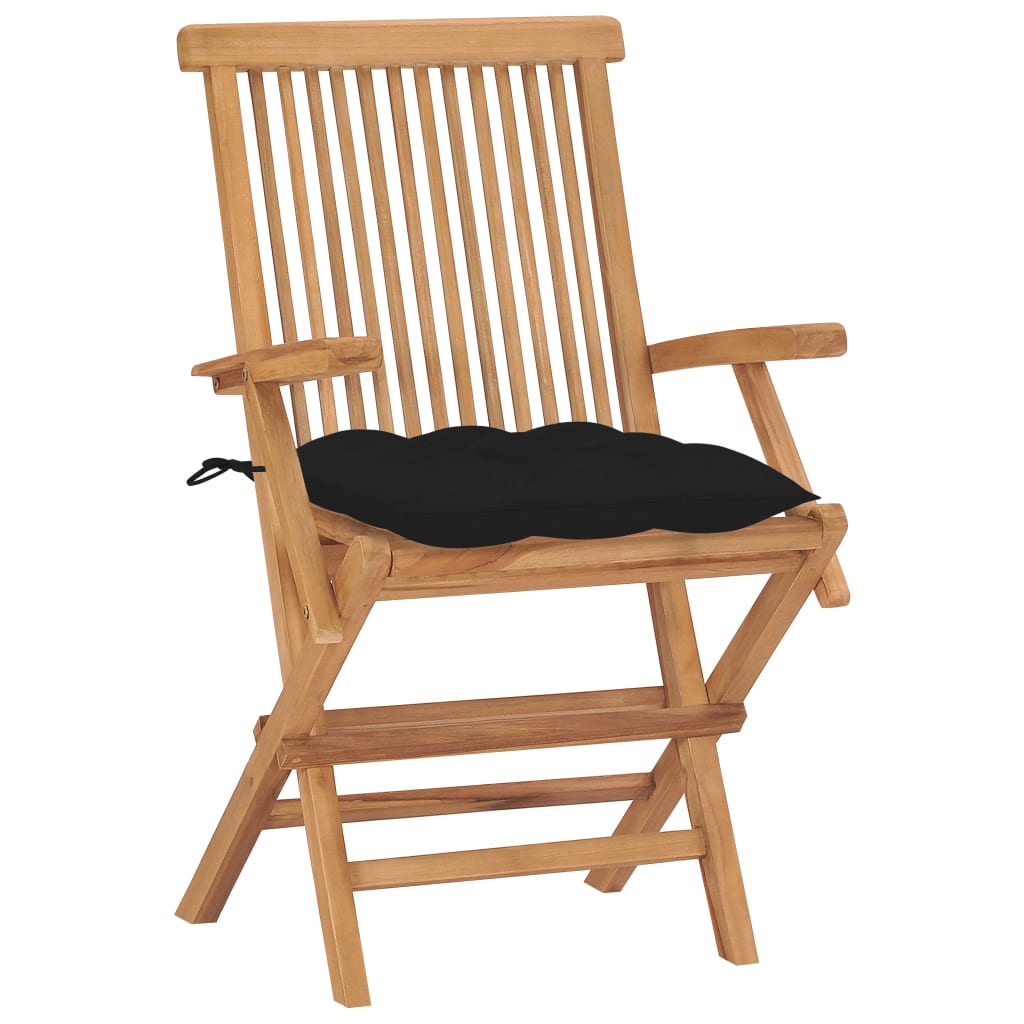 Chaises de jardin avec coussins noir lot de 2 Bois teck massif