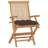 Chaises de jardin avec coussins taupe lot de 2 Bois teck massif