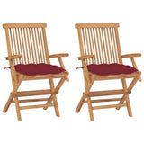 Chaises de jardin coussins rouge bordeaux lot de 2 Teck massif