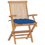 Chaises de jardin avec coussins bleu lot de 2 Bois teck massif