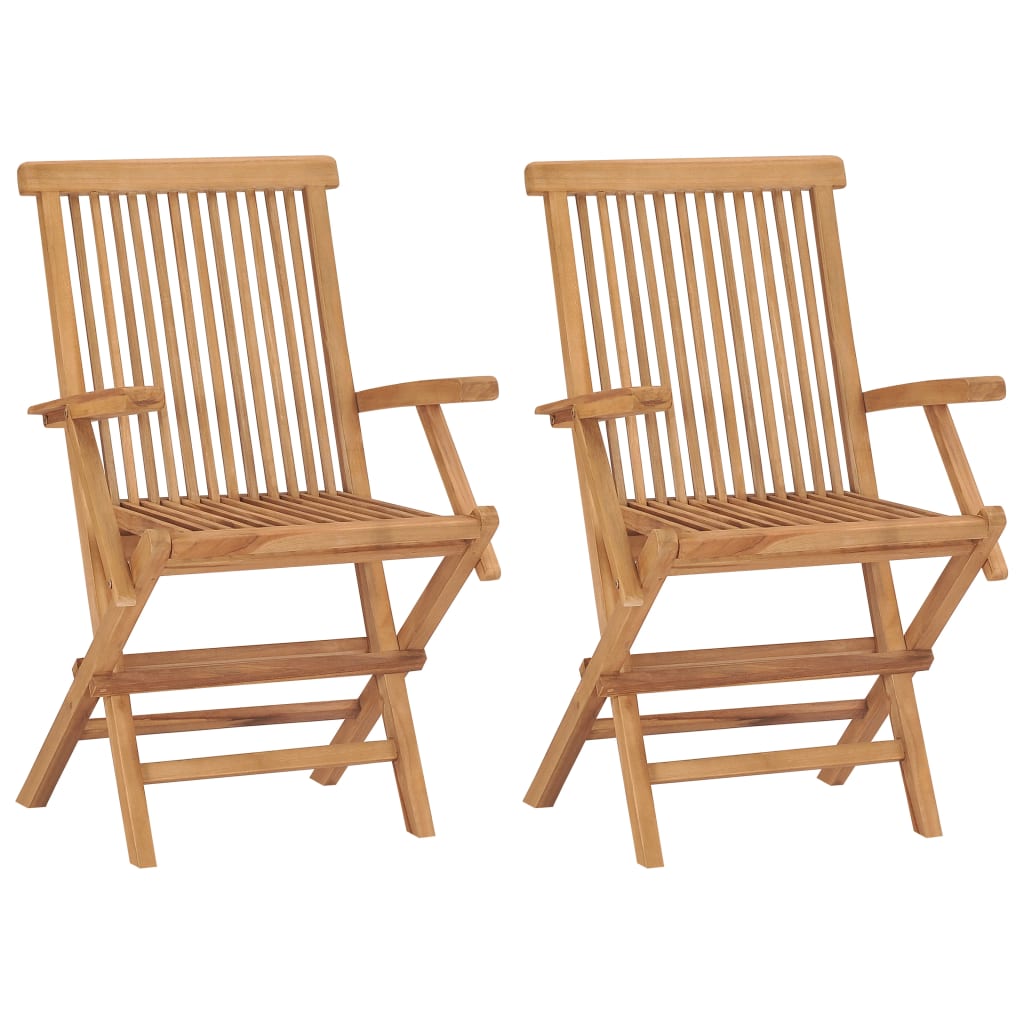 Chaises de jardin avec coussins bleu lot de 2 Bois teck massif