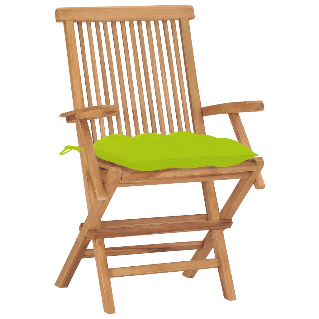 Chaises de jardin avec coussins vert vif lot de 2 Bois de teck