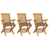 Chaises de jardin avec coussins gris lot de 3 Bois teck massif