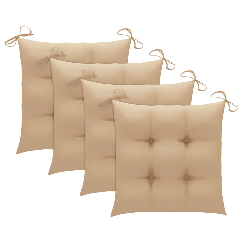 Chaises de jardin avec coussins beige lot de 3 Bois teck massif