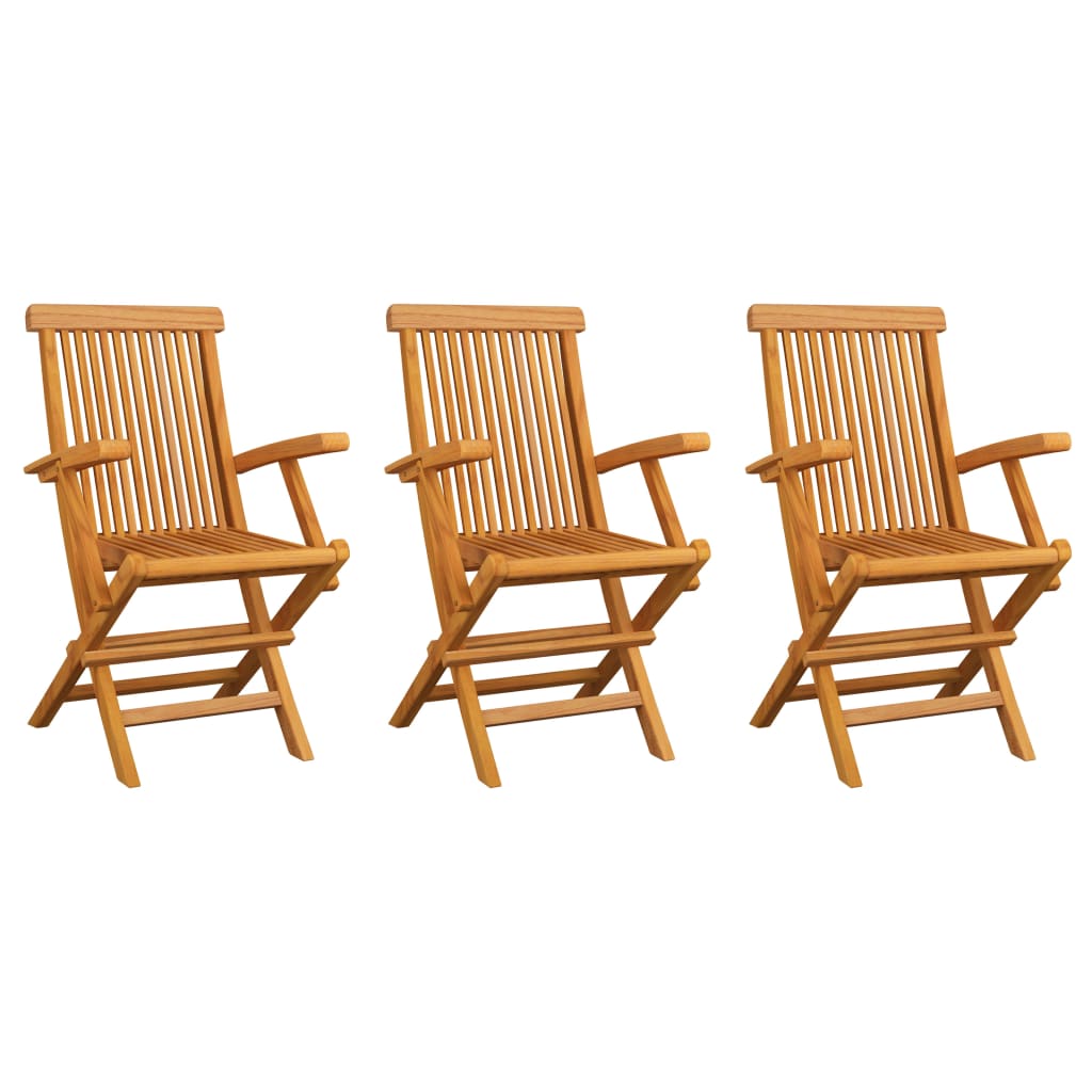 Chaises de jardin avec coussins beige lot de 3 Bois teck massif