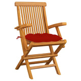 Chaises de jardin avec coussins rouge lot de 3 Bois teck massif