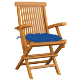 Chaises de jardin avec coussins bleu lot de 3 Bois teck massif