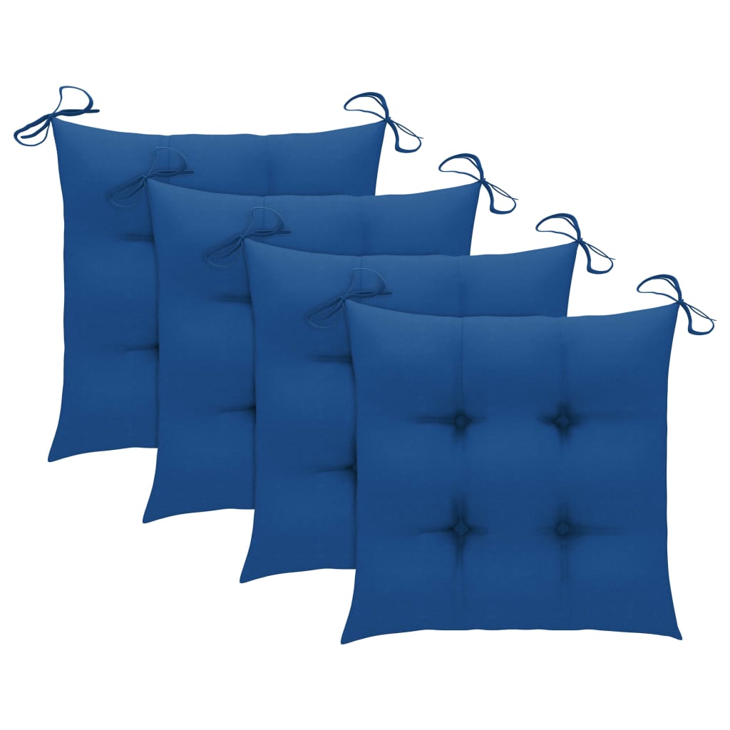 Chaises de jardin avec coussins bleu lot de 3 Bois teck massif