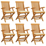 Chaises de jardin avec coussins crème lot de 6 Bois teck massif