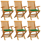 Chaises de jardin avec coussins vert lot de 6 Bois teck massif