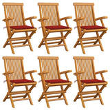 Chaises de jardin avec coussins rouge lot de 6 Bois teck massif