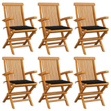 Chaises de jardin avec coussins noir lot de 6 Bois teck massif