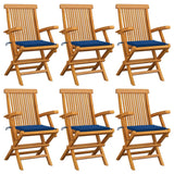 Chaises de jardin avec coussins bleu royal lot de 6 Bois teck