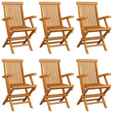 Chaises de jardin et coussins blanc crème lot de 6 Teck massif