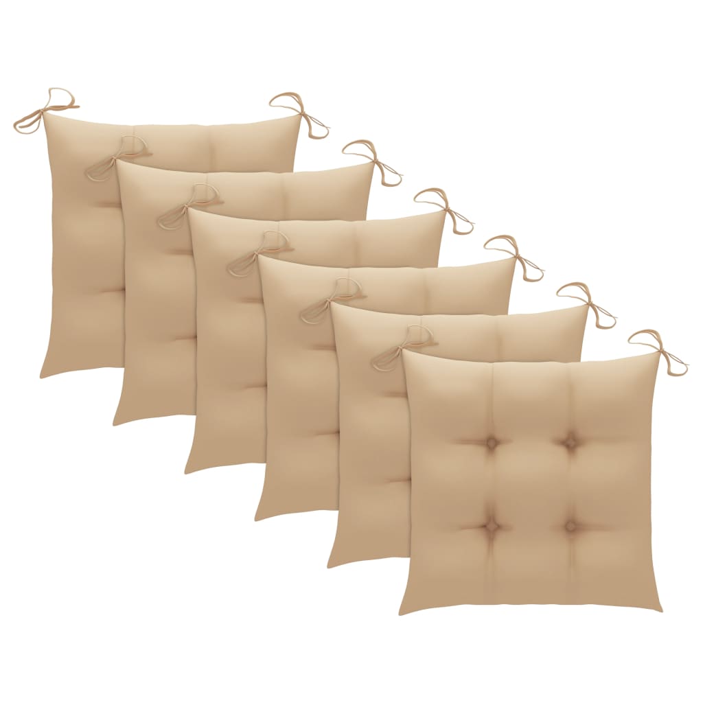 Chaises de jardin avec coussins beige lot de 6 Bois teck massif