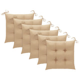 Chaises de jardin avec coussins beige lot de 6 Bois teck massif