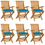 Chaises de jardin avec coussins bleu clair lot de 6 Teck massif